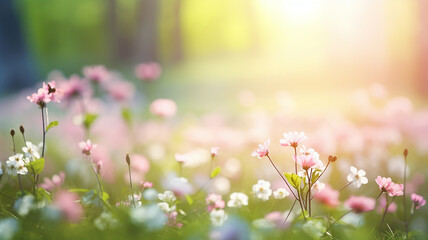 Beautiful blurred spring background nature with blooming flowers.
