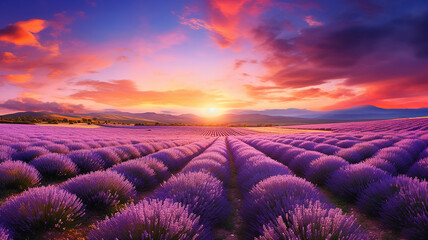 Beautiful landscape. Lavender field in summer in the morning. - obrazy, fototapety, plakaty