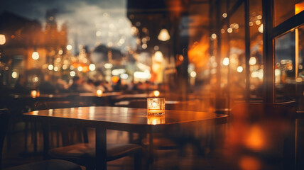Fototapeta na wymiar Empty table in coffee shop, blurred background.