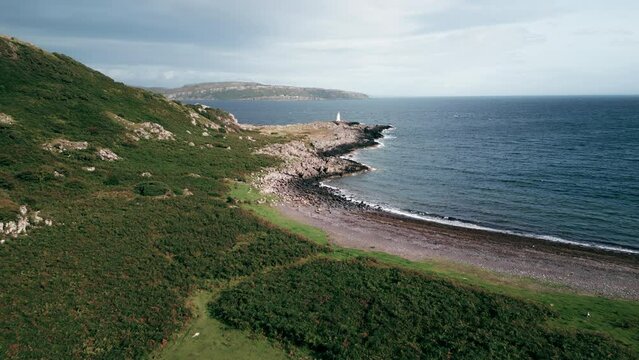 Isle of Bute, UK, July 2023, aerial drone view of Glencallum Bay