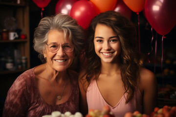 Obraz na płótnie Canvas Grandmother and granddaughter celebrate together