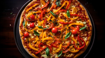 Vegetarian pizza with paprika on the table