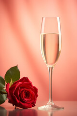 Champagne glasses and red roses, Valentine's day concept