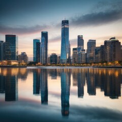 The Elegance of City Skyline Reflections, Generative AI