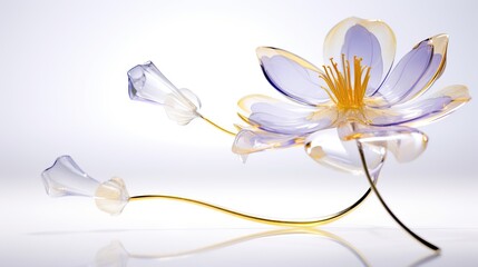  a glass flower is shown on a white surface with a reflection.  generative ai
