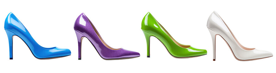 High heels in different colors, isolated - obrazy, fototapety, plakaty