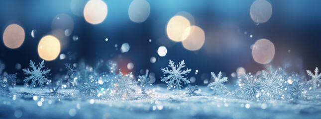 Fototapeta na wymiar Winter wide background with snowflakes 