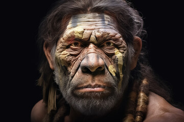 portrait of neanderthal man. Generative Ai - obrazy, fototapety, plakaty