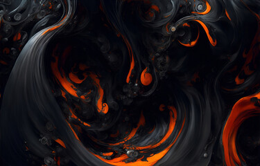 orange and black 3D liquid waves background, generative ai
