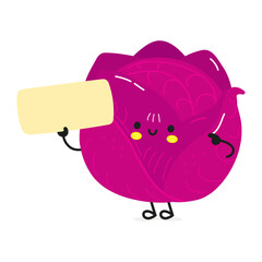 Red cabbage poster character. Vector hand drawn cartoon kawaii character illustration. Isolated white background. Red cabbage poster