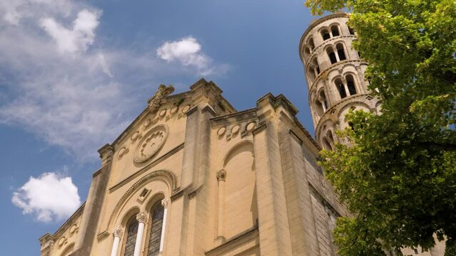 Slow orbiting shot showing the beautiful Roman Catholic Diocese of Uz&egrave;s