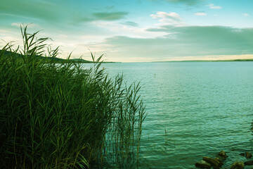View of the Lake Balaton at Badacsony in the evening.Summer season.