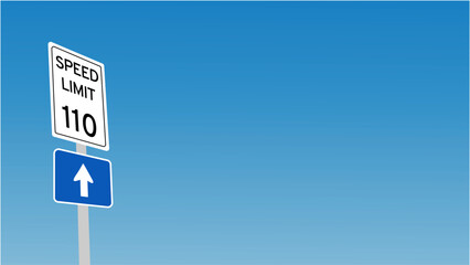 110 kmh Speed Limit  target sign label vector art illustration with blue sky ann white cloud background