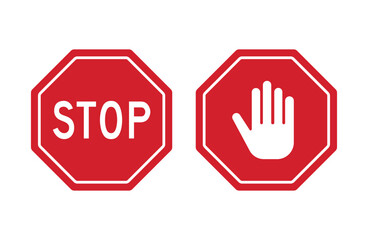 stop sign icon, Red stop and hand road signs illustration