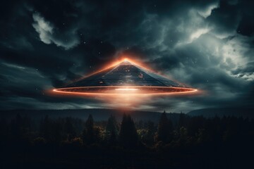 Aliens spaceships, Mystery ufo on sky, Generative AI