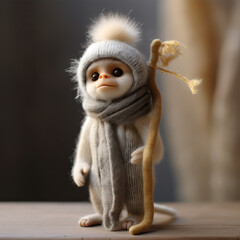 Little cute monkey in warm clothes