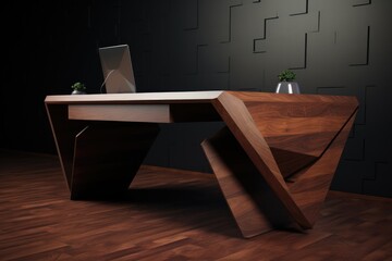 Luxury office desk, decorate with wood. Generative AI