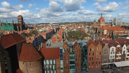 Aerial of Gdansk Old Town Houses Churches and Motlawa River © maradek