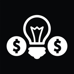 Light bulb lamp Dollar Symbol icon isolated on black background