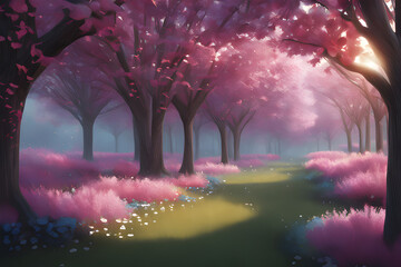 Draw a beautiful cherry blossom forest.
Generative AI