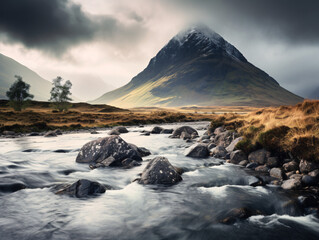 landscape in the winter with mountain