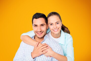 Loving Young happy Man And Woman couple Embracing