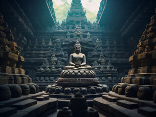 buddha statue in ancient temple - obrazy, fototapety, plakaty