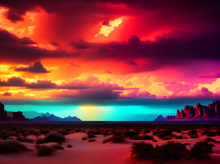 Stunning desert tropical storm realistic cinematic beauty.