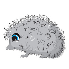 Vector illustration of cartoon hedgehog on white background. Symbol of forest animal.