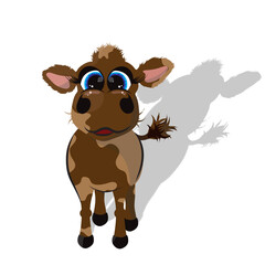 Vector illustration of cartoon cow on white background. Symbol of farm animal.