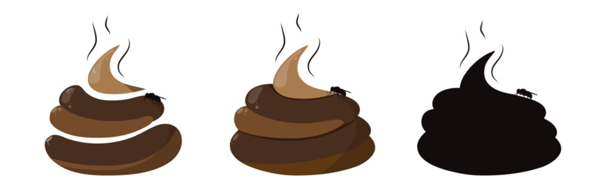 Set of vector illustrations of dog poop ban symbol. Excrement icon.