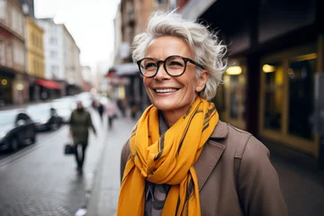 Fotobehang Happy attractive mature woman in the city . © Volodymyr