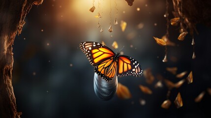 a butterfly emerging from its chrysalis, symbolizing the miraculous transformation and renewal of...