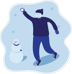 Snowy Sidekicks: Flat Character and Snowman's Winter Adventures