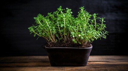 a flourishing thyme plant, with tiny leaves and woody stems that release a savory and earthy fragrance when crushed - obrazy, fototapety, plakaty
