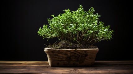 a flourishing thyme plant, with tiny leaves and woody stems that release a savory and earthy aroma when crushed