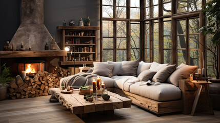 Cozy Hygge Living Room with Rustic Furniture