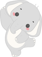 Cute elephant, kawaii baby animal standing
