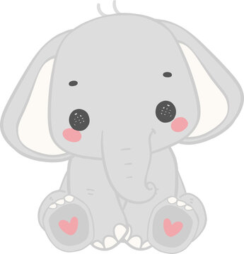 Cute Elephant, Kawaii Baby Animal Sitting