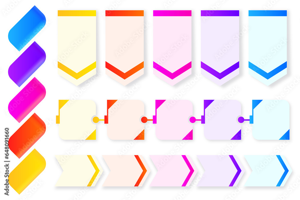 Poster infographic elements set. collection of infographic progress charts, steps, arrows, colorful bullet 