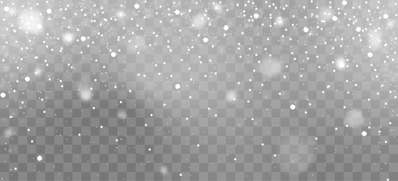 Winter background. Snowfall on transparent background.