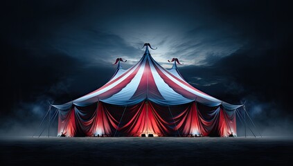 Circus tent and stormy sky in the night.