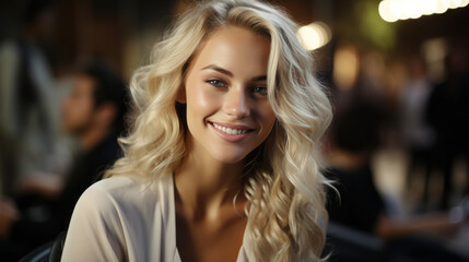 Fototapeta premium Beautiful girl sitting in a cafe and looking at the camera