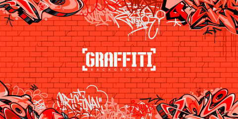 Red Colorful Abstract Urban Style Hiphop Graffiti Street Art Vector Illustration Background Template