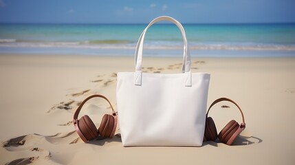 White tote bag canvas fabric. Cloth shopping sack mockup.