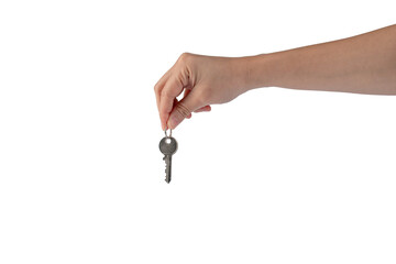Key with a ring in hand on a transparent background.