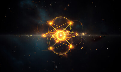 atom nuclear particle with orbit of electron or proton, colorful background with physics nucleus element, generative AI - obrazy, fototapety, plakaty