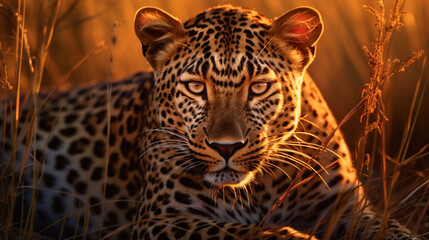 leopard in the sun, golden hour, animal, wildlife, nature, Ai Generate 