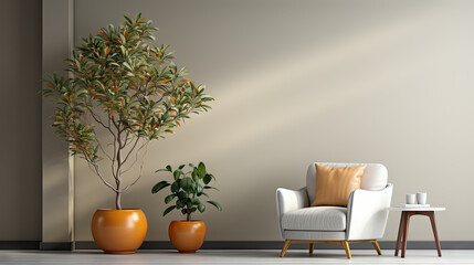 Living Room Interior with Plant and Door