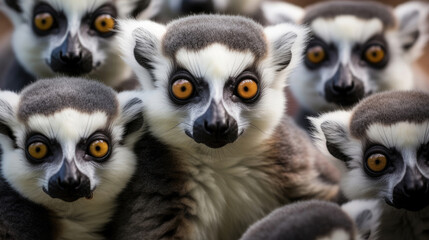 Group of Lemur Cattas close-up in the wild